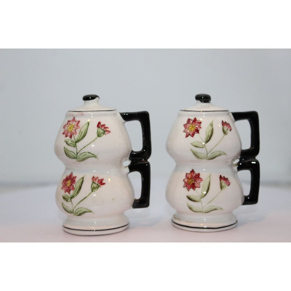 Salt & Pepper Shakers - Vintage Floral Patten, Double Stack Handle